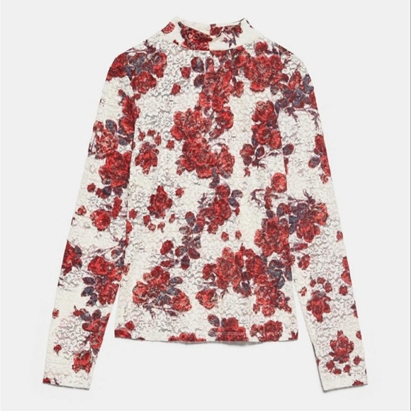 Zara White Cream Fitted Laced Floral Long Sleeve Blouse - Picture 2 of 11